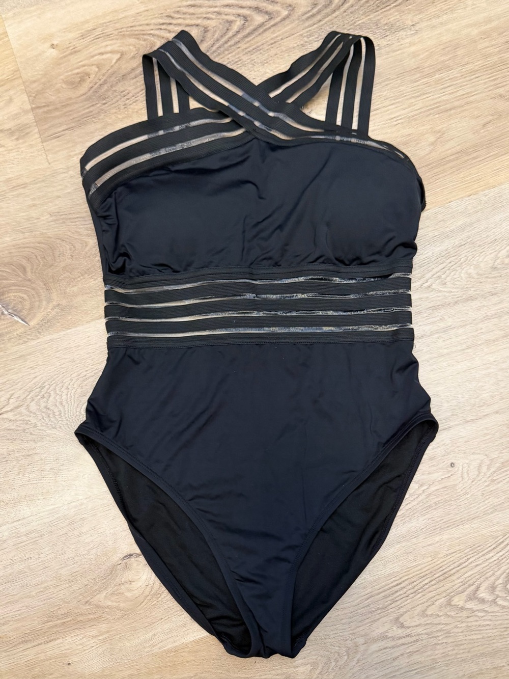 Hilor Black Mesh Halter One Piece Swimsuit